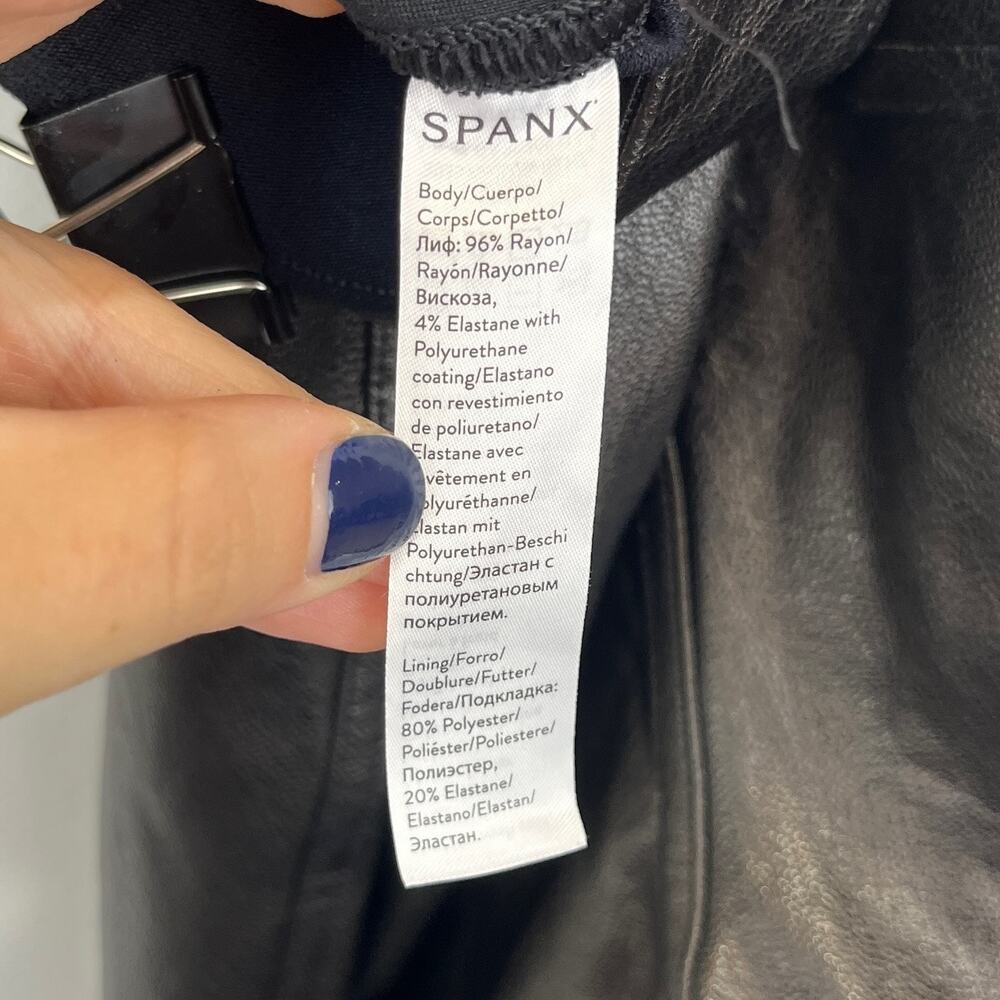 SPANX Leather Like Skinny Ankle Pants 20282R Faux Vegan Pull On Black Size XL - Picture 9 of 11